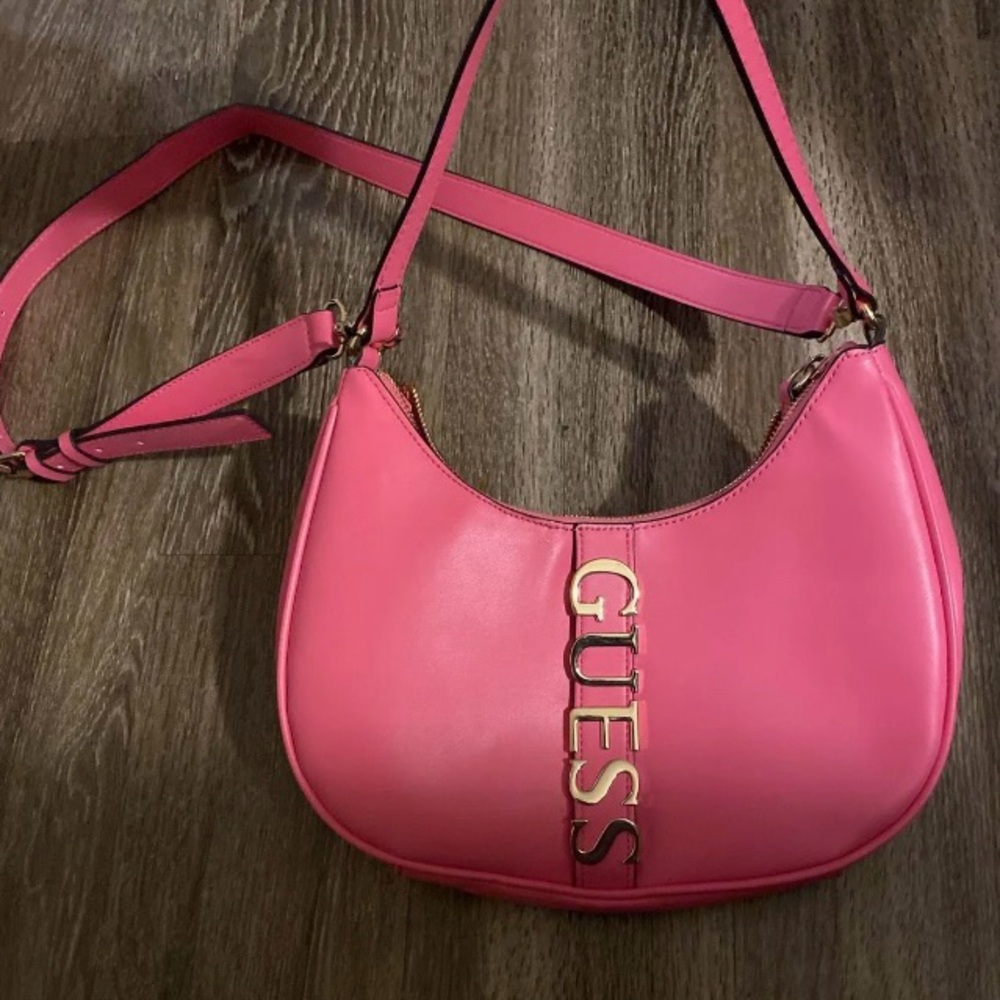 Guess Pink Crescent Shoulder Bag with Adjustable Strap